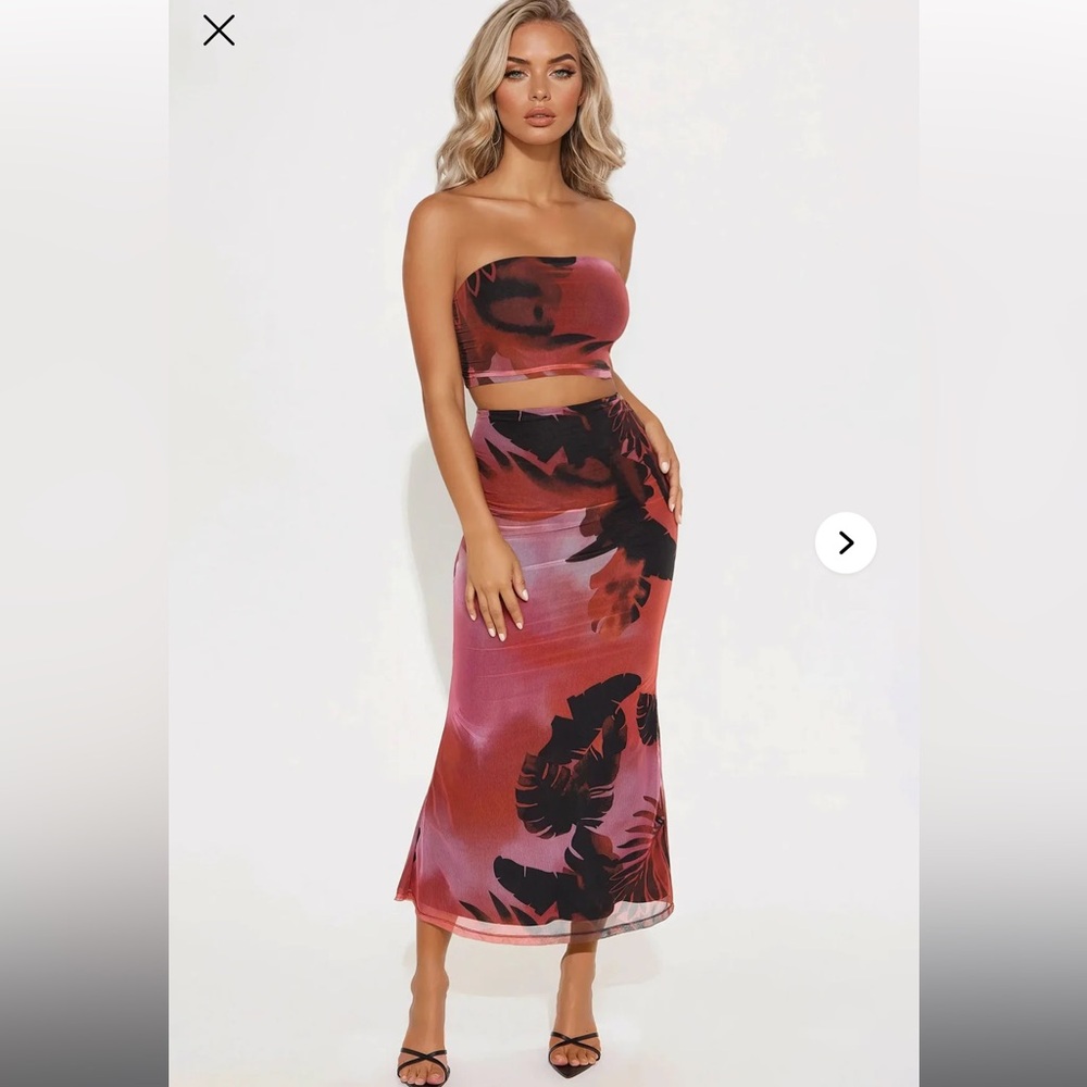 Strapless Tropical Print 2 Piece Set